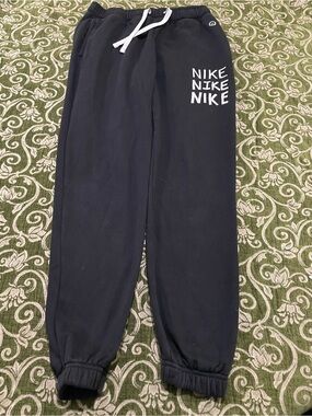 Nike Black Jogger Sweatpants with White Drawstring and Logo